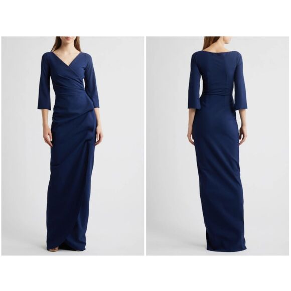 Chiara Boni La Petite Robe Blue Notte Zalfa Ruched Faux Wrap Dress Size 42/ 6 US - Picture 1 of 9